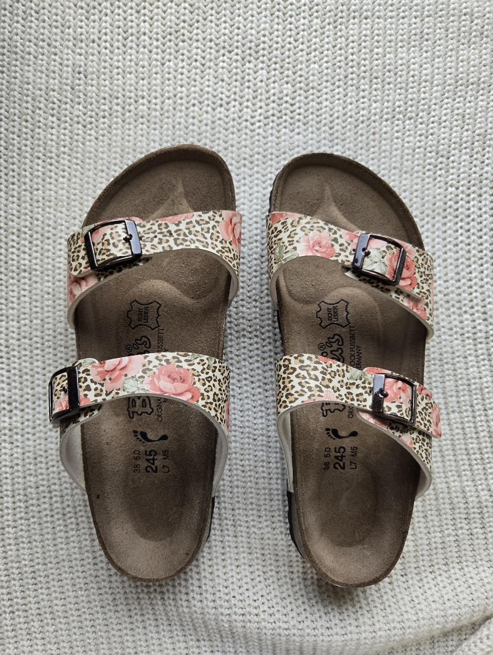 Birkenstock Birki’s Michele Leopard & Roses Print Sandals Size 38 NIB Rare - Picture 11 of 14